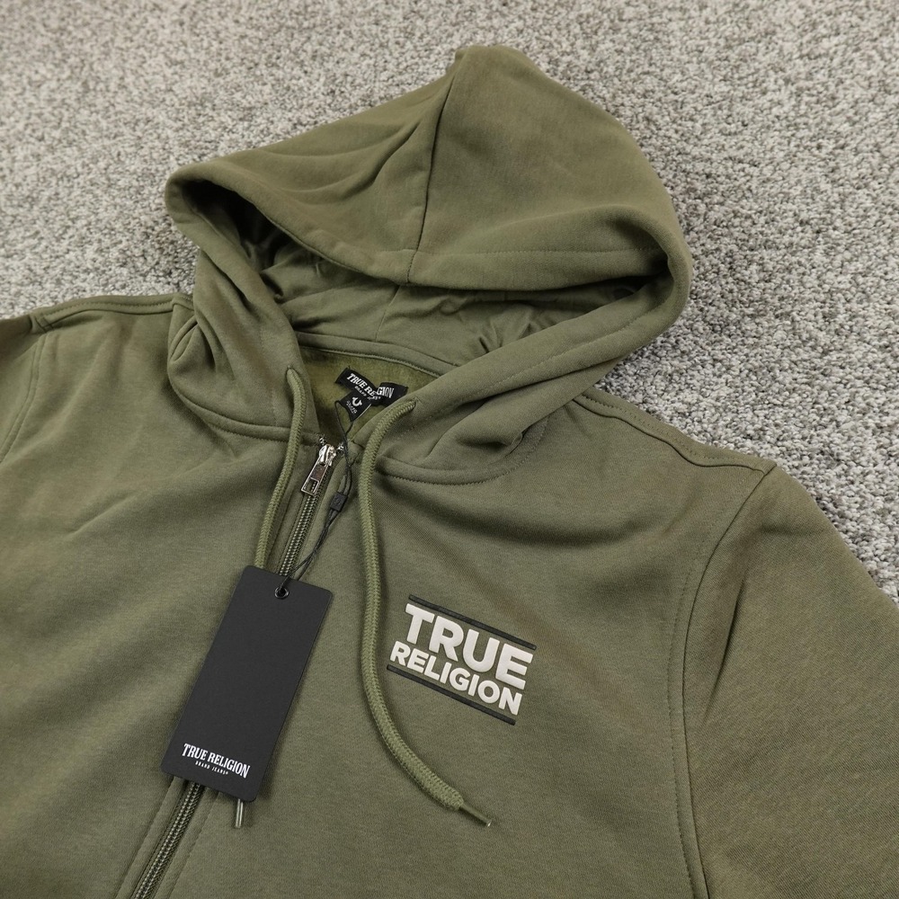 NEW True Religion Hoodie Mens XL Green Buddha Graphic Full Zip Sweatshirt Jacket